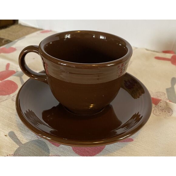 Fiestaware Retired Chocolate Classic Teacup & Saucer - Picture 1 of 5